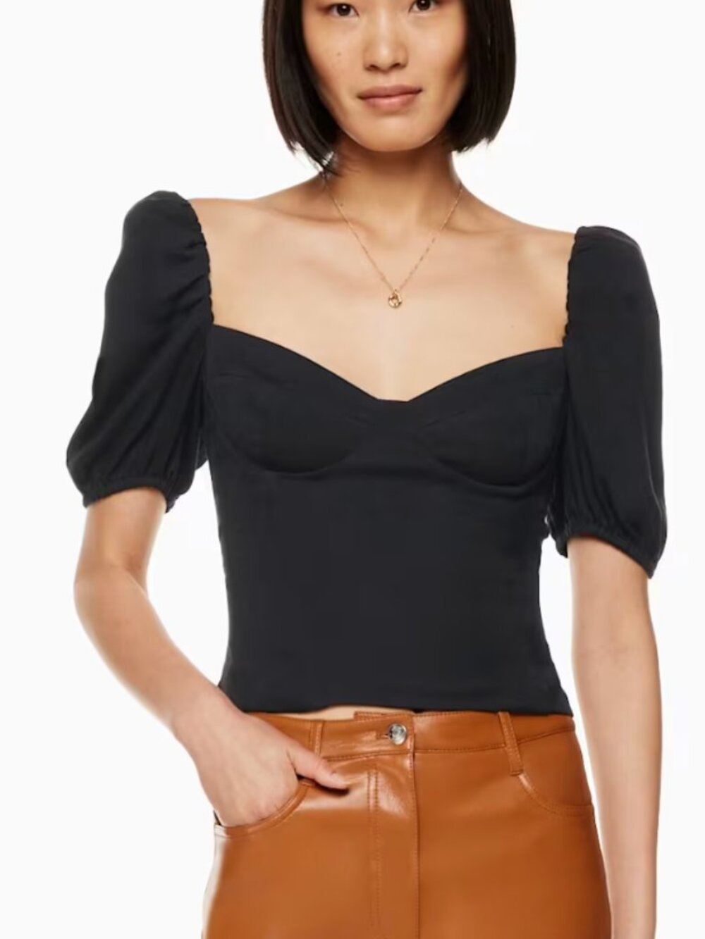 Aritzia Black Puff-Sleeve Square Neck Top